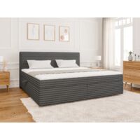 Odin - Boxspringbett 200x200 mit Topper und Bettkästen aus Dunkelgrau Plüschcord