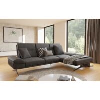 Kaja - Modernes Ecksofa mit Ottomane und Hohe schwarze Metall Füße in Schwarz Samt-Stoff