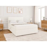 Odin - Boxspringbett 140x200 mit Topper und Bettkästen aus Hellbeige Plüschcord