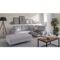 Ecksofa und Fußhocker Matthias aus Grau Luxusmicrofaser