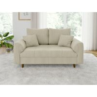 Odin - Sofa 2 sitzer mit Braun Holzfüßen im skandinavischen Stil aus Beige Cord-Stoff