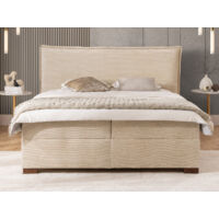 Lovetti - Boxspringbett 200x200 mit Topper und Bettkästen aus Beige Cord, Massivholz Füße