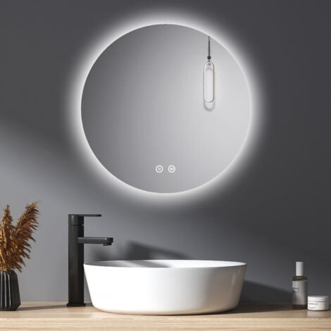 Meykoers Espejo de Baño con Luz, Espejo de Baño LED Redondo 50cm con Iluminación de 3 colores + Interruptor tactil + Regulable + Función de Memoria