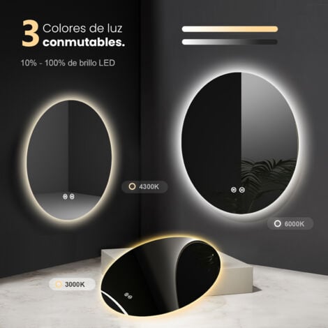 Meykoers Espejo de Baño con Luz, Espejo de Baño LED Redondo 50cm con Iluminación de 3 colores + Interruptor tactil + Regulable + Función de Memoria