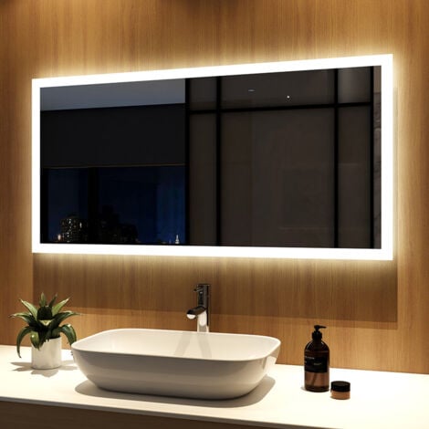 Meykoers Espejo de baño LED Espejo de baño iluminado de 2 colores 120x60cm con interruptor de botón + Antivaho