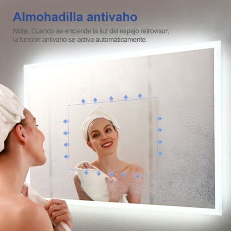Meykoers Espejo de baño LED Espejo de baño iluminado de 2 colores 120x60cm con interruptor de botón + Antivaho
