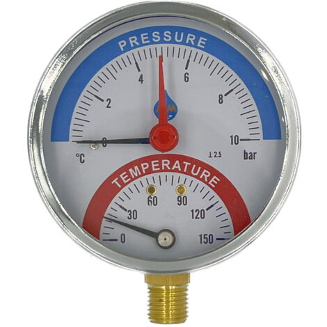 80mm 0-120C 4bar Côté Entrée 1/2" Thermomanomètre Indicateur