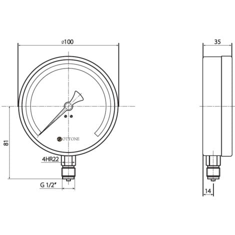 100mm 4 bar de l'eau de l'huile de l'air du 1/2" entrée latérale manomètre