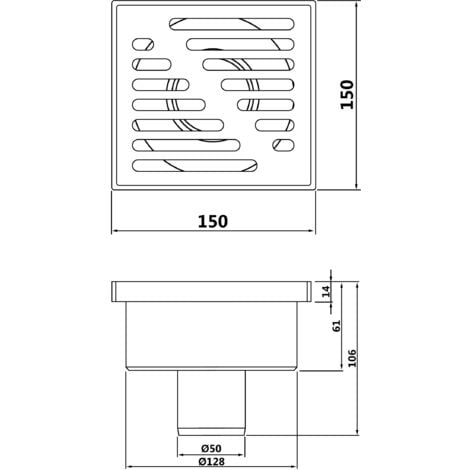 Bas Sortie Grille Acier Inoxydable 150x150mm Sol Siphon Vidange 50mm Tuyau