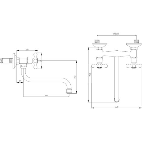 Robinet Cuisine Mitigeur Chrome Mural Bec Inférieur Manettes Croisillons