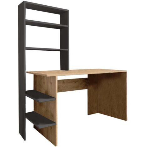 Bureau bibliothèque Bois mélaminé chêne-Gris foncé 120x55x150 cm (1/3)