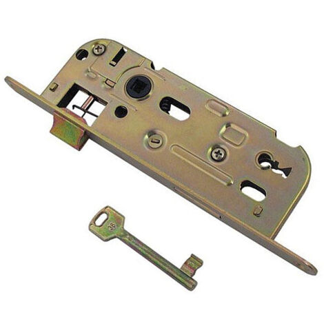 Serrure encastrable à condamnation gauche axe 55mm bouts ronds acier verni | Comptoir de Fernand