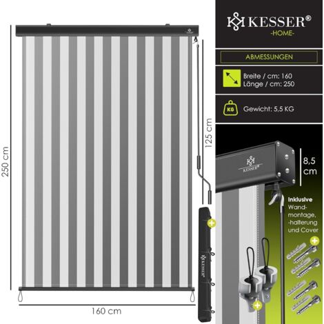 Store Vertical Extensible 120 X 310 Cm Pour Balcon – Sans Perçage, Manivelle Pratique, Brise-Vue & Protection Solaire UV, Idéal Jardin Et Terrasse