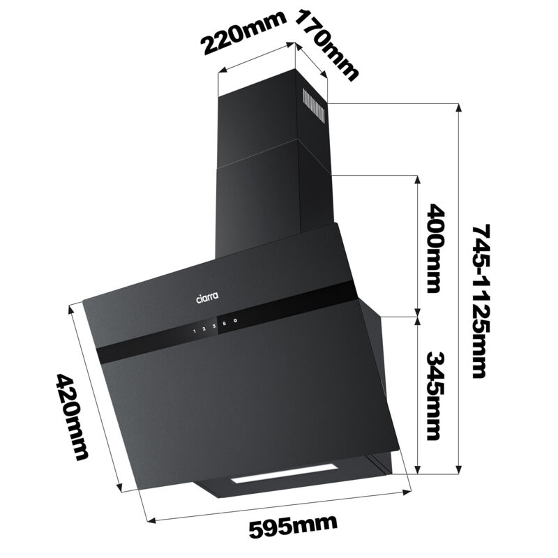 CIARRA CD6736HG A+++ Dunstabzugshaube 60cm Kopffreihaube WiFi App 