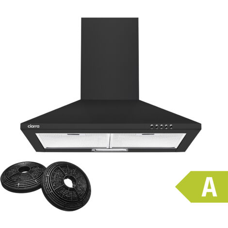 CIARRA 201BK60 Dunstabzugshaube 60cm Wandmontage 370 m3/h Wandhaube Effizienz A 3 Stufen mit 2 Kohlefilter Abluft Umluft Schwarz
