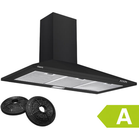 CIARRA 201BK90 Dunstabzugshaube 90cm Wandmontage 370 m3/h Wandhaube Effizienz A 3 Stufen mit 2 Kohlefilter Abluft Umluft Schwarz