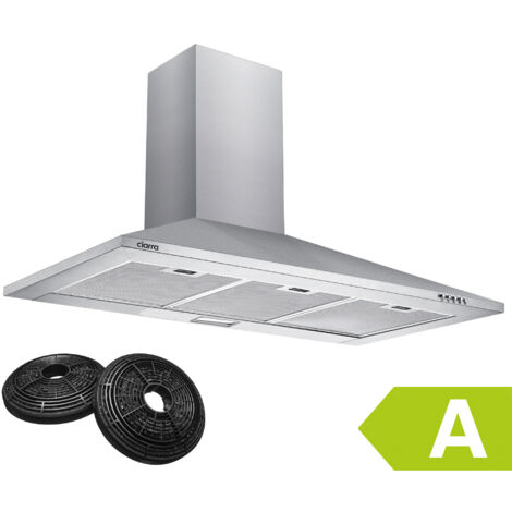 CIARRA 201SS90 Dunstabzugshaube 90cm Wandmontage aus Edelstahl Wandhaube mit 2 Kohlefiltern 370 m3/h 3 Stufen Silber