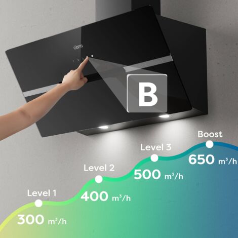 CIARRA Campana extractora 90cm  Wi-Fi Clase A+++ 4 Booster Botón táctil Negro CD9736FB