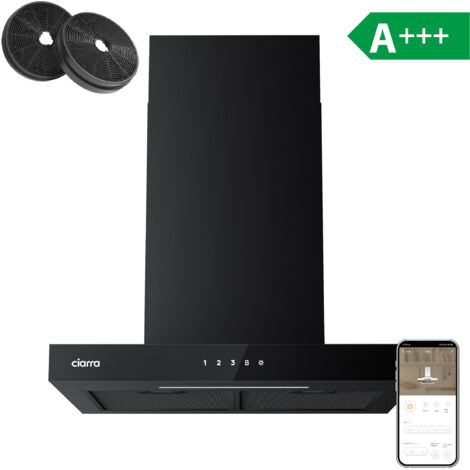 CIARRA A++ Pantalla Táctil Campana de Pared 60cm 650m3/h 4 Velocidades LED Ajustable Negro -CD6102B