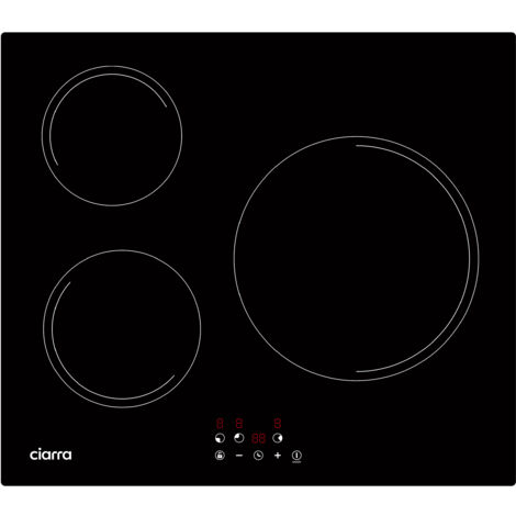 CIARRA Placa de Inducción 3 Fuegos 5600W 9 Niveles de Potencia 99 Minutos Auto-Stop Seguridad Infantil CD3BIH-E