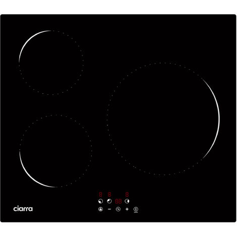 CIARRA Placa de Inducción 3 Fuegos 5600W Control Táctil 9 Niveles de Potencia y Seguridad Infantil CD3BIH-C