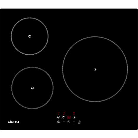 CIARRA Placa de Inducción 5600W 3 Fuegos Minutero 99 Min Control Táctil Bloqueo Infantil CD3BIH-F