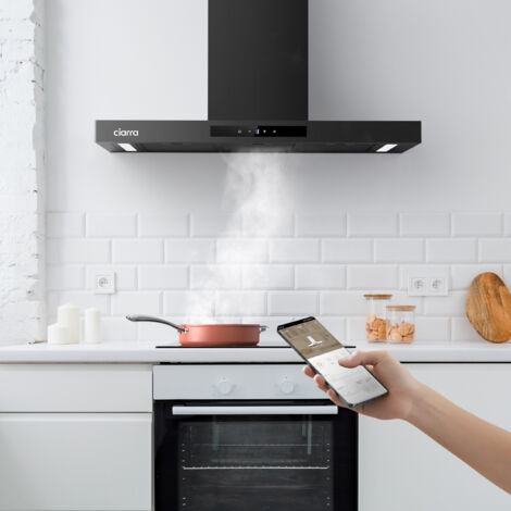 Ciarra A+++ Cappa Aspirante 90cm  650m3/h  WI-FI APP Controllo Touch Booster Nero CD9102B-P