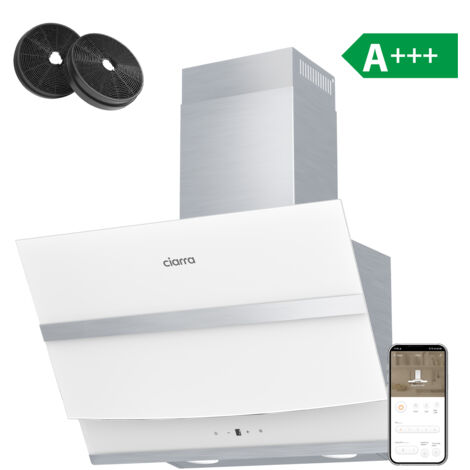 CIARRA A+++ Cappa Aspirante 60 cm 650 m3/h 4 livelli Booster Pannello Touch Vetro Bianco-736NWH60