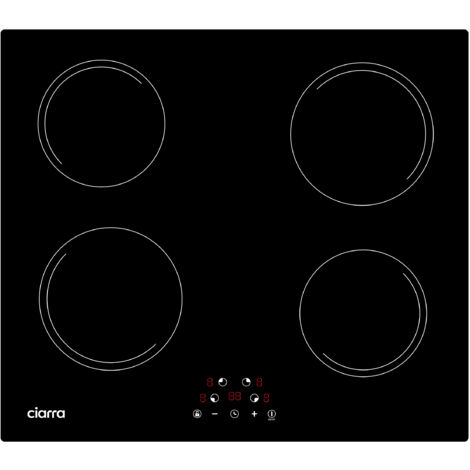 CIARRA Piano Cottura Induzione 4 Fuochi 6000W Sicurezza Bambini Potenza Regolabile 99 Min 59cm CD4BIH-E