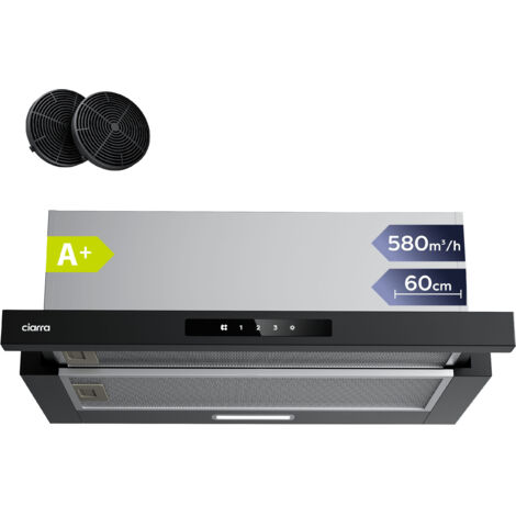 CIARRA Cappa Aspirante a Scomparsa 60cm 580m³/h Comandi Touch Ricircolo o Scarico CD6909AB