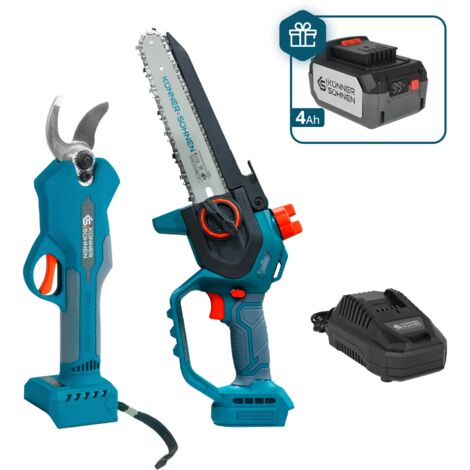 Kit Potatura Könner & Söhnen KS MCS-CSP-SET: Forbice Elettrica 32mm e Mini Sega 8" Brushless, include Caricabatterie Rapido e Batteria 4Ah in REGALO