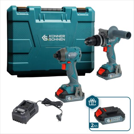 Set Master 2-in-1 Könner & Söhnen KS IDISD 20V SET 2 PLUS: Trapano Percussione 80Nm e Avvitatore Impulsi 260Nm, 3 Batterie 2Ah e Valigetta Professionale (1/5)