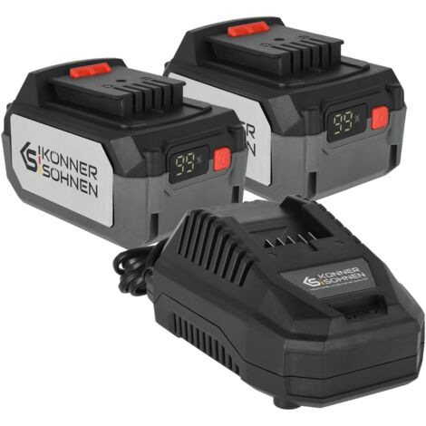 Starter Kit Dual Könner & Söhnen KS 20V4-1-DUAL: 2 Batterie al Litio 20V 4Ah e Caricatore Rapido 4.5A, Ricarica in 65 min, Sistema Universale 20V (1/5)