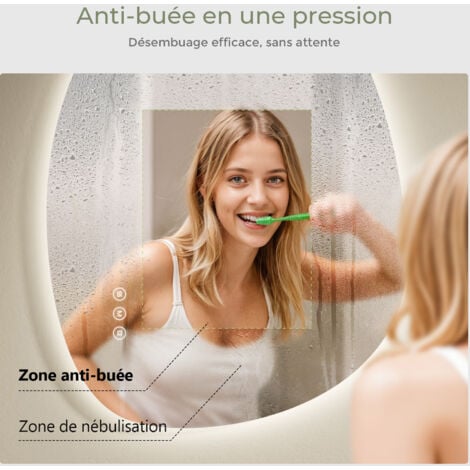 S'AFIELINA Miroir lumineux de salle de bain avec interrupteur tactile, 3 couleurs de lumière et luminosité réglable, anti-buée - asymétrique 75×55cm