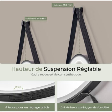 S'AFIELINA Miroir de salle de bain LED Rond Miroir Cadre Noir Miroir Mural Suspendu Miroir Lumineux 80 cm avec Interrupteur Tactile 3 Couleurs de lumière 3000/4000/6500K