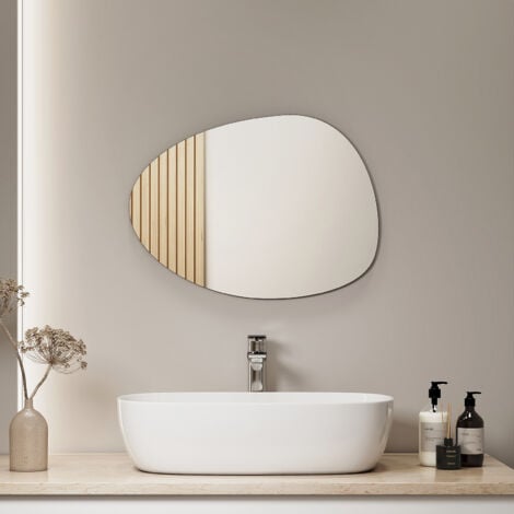 S'AFIELINA Miroir mural asymétrique 45×60cm, Miroir sans cadre avec bords lisses pour la décoration, idéal pour le salon, la chambre à coucher, le couloir