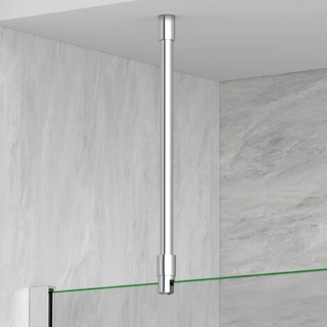 S'Afielina – Barre de stabilisation douche ronde – Acier inoxydable chrome – Longueur réglable 500 mm – Pour verre 6-10 mm – Installation plafond