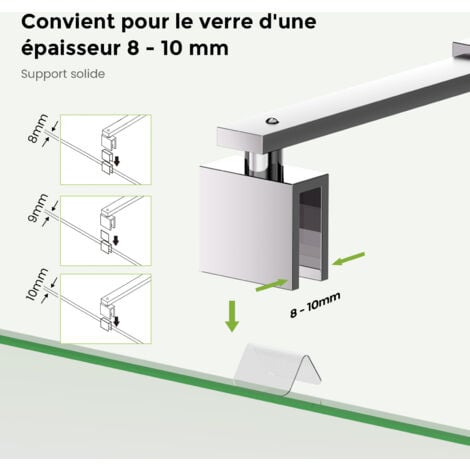 S'AFIELINA Barre de stabilisation, Barre de support pour parois de douche, Angulaire, Flexible, Réglable 700 - 1200 mm, Stabilisateur pour verre d'épaisseur 8 - 10 mm (1 pièce)