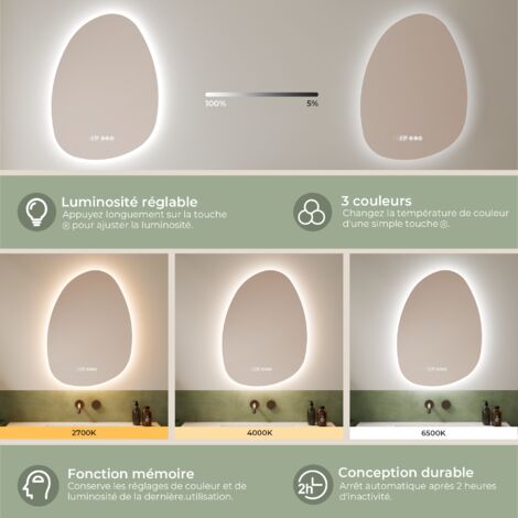Miroir Asymétrique 60x45 S'AFIELINA Miroir Salle De Bain Asymétrique 60x45cm Avec Éclairage LED, Antibuée, Bluetooth, Horloge Miroir Asymétrique 60x45 S'AFIELINA Miroir Salle De Bain Asymétrique 60x45cm Avec Éclairage LED, Antibuée, Bluetooth, Horloge