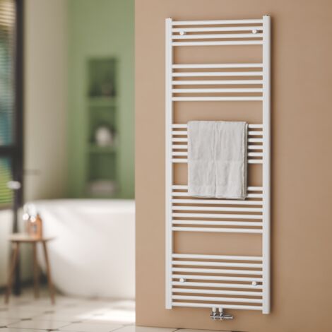 S'Afielina – Sèche-serviette eau chaude 160x60 cm 761W – Raccordement central – Acier blanc – 360° de chaleur – Tapis de séchage intégré - 761Watts