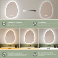 S'AFIELINA Miroir de Salle de Bain avec Éclairage Asymétrique 75 x 55 cm, 3 Couleurs de Lumière Réglables, Antibuée, Bluetooth, Horloge, Température | Leroy Merlin S'AFIELINA Miroir de Salle de Bain avec Éclairage Asymétrique 75 x 55 cm, 3 Couleurs de Lumière Réglables, Antibuée, Bluetooth, Horloge, Température | Leroy Merlin