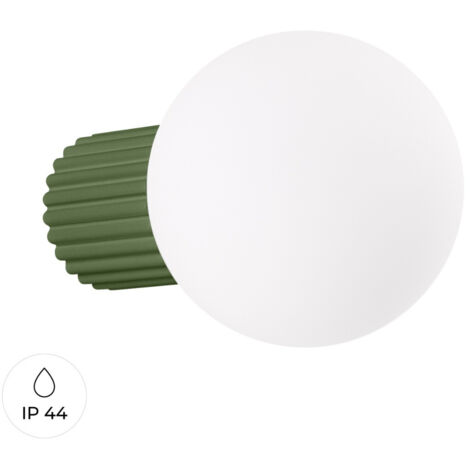Moderne olivgrüne Wandleuchte mit geriffeltem Korpus und weißer Glaskugel für Bad oder Flur 1xG9 8W IP44 HALO Sollux Lighting (1/5)