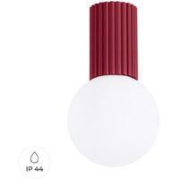Deckenstrahler modern burgunderrot geriffelter Körper Glas weiß Kugel für Bad Flur 1xG9 8W IP44 HALO Sollux Lighting