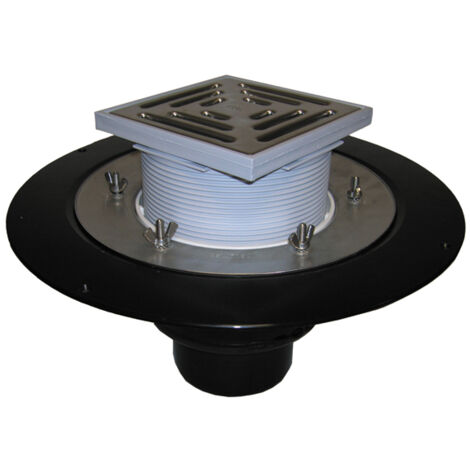 Sumidero de terraza DN75, sistema de fijación de impermeabilización, 148x148mm/137x137mm soporte de rejilla de plástico/acero in
