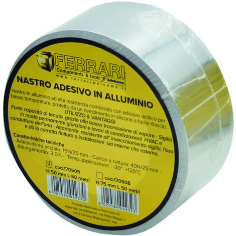 Ruban adhésif aluminium épaisseur 40µ - 50 mètres (Taille : 50 mm