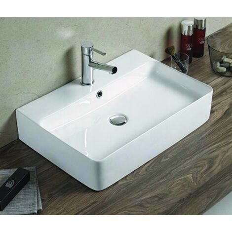 Lavabo cerámico sobre encimera, 60,5x41,5x13 cm, Blanco