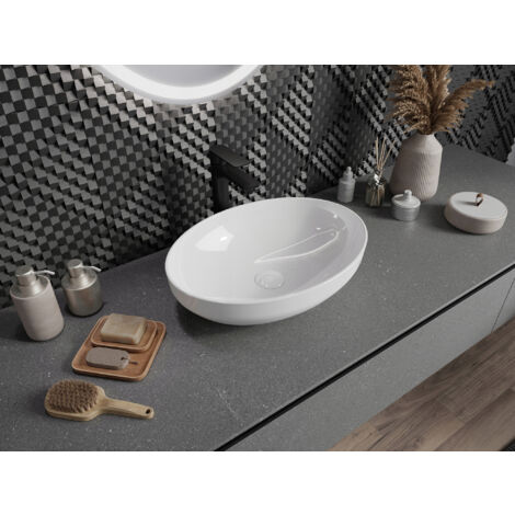 Lavabo cerámico sobre encimera, 50x37x14,5 cm, Blanco