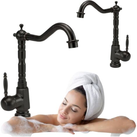 Grifo lavabo caño alto monomando retro, Negro (1/5)