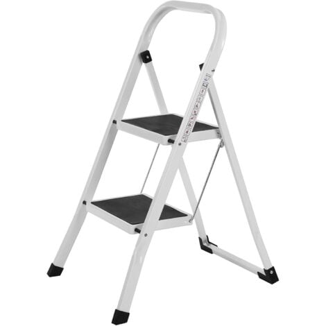 Échelle Marchepied Pliable, 2 Marches, Antidérapant, en Acier, Charge 150 kg, Certification TÜV GS, Hauteur de Travail : 240 cm, GSL12WT