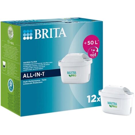 Pack de 12 cartouches filtre à eau MAXTRA PRO – Filtration 4 étapes – Élimine calcaire et chlore – Fabriqué en Allemagne – Brita - All-in-1